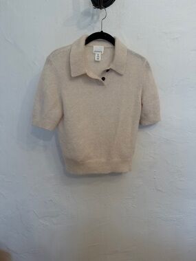 H&M Cream Short-Sleeve Polo Alpaca Knit Sweater